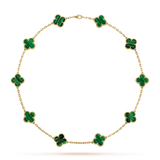 18K Van Cleef & Arpels Vintage Alhambra Malachite 10 Motifs Necklace