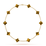 18K Van Cleef & Arpels Vintage Alhambra Tiger Eye 10 Motifs Necklace