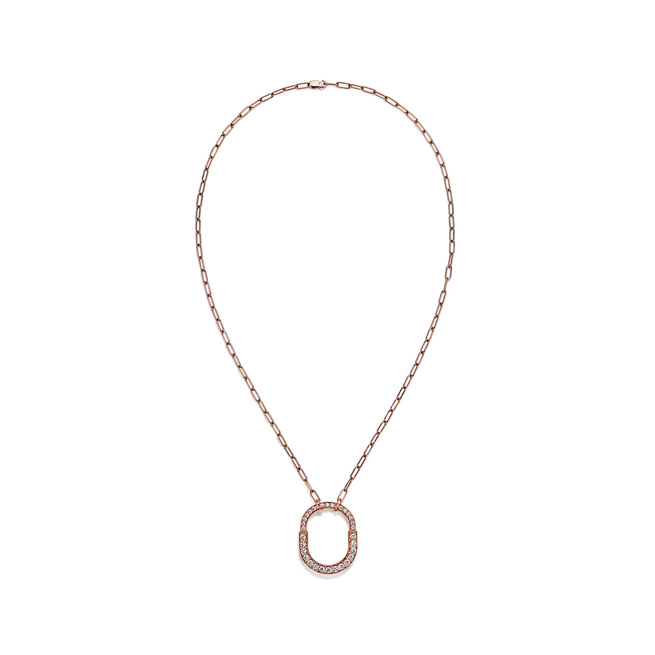 18K T Lock Pendant Pave Diamonds Necklace