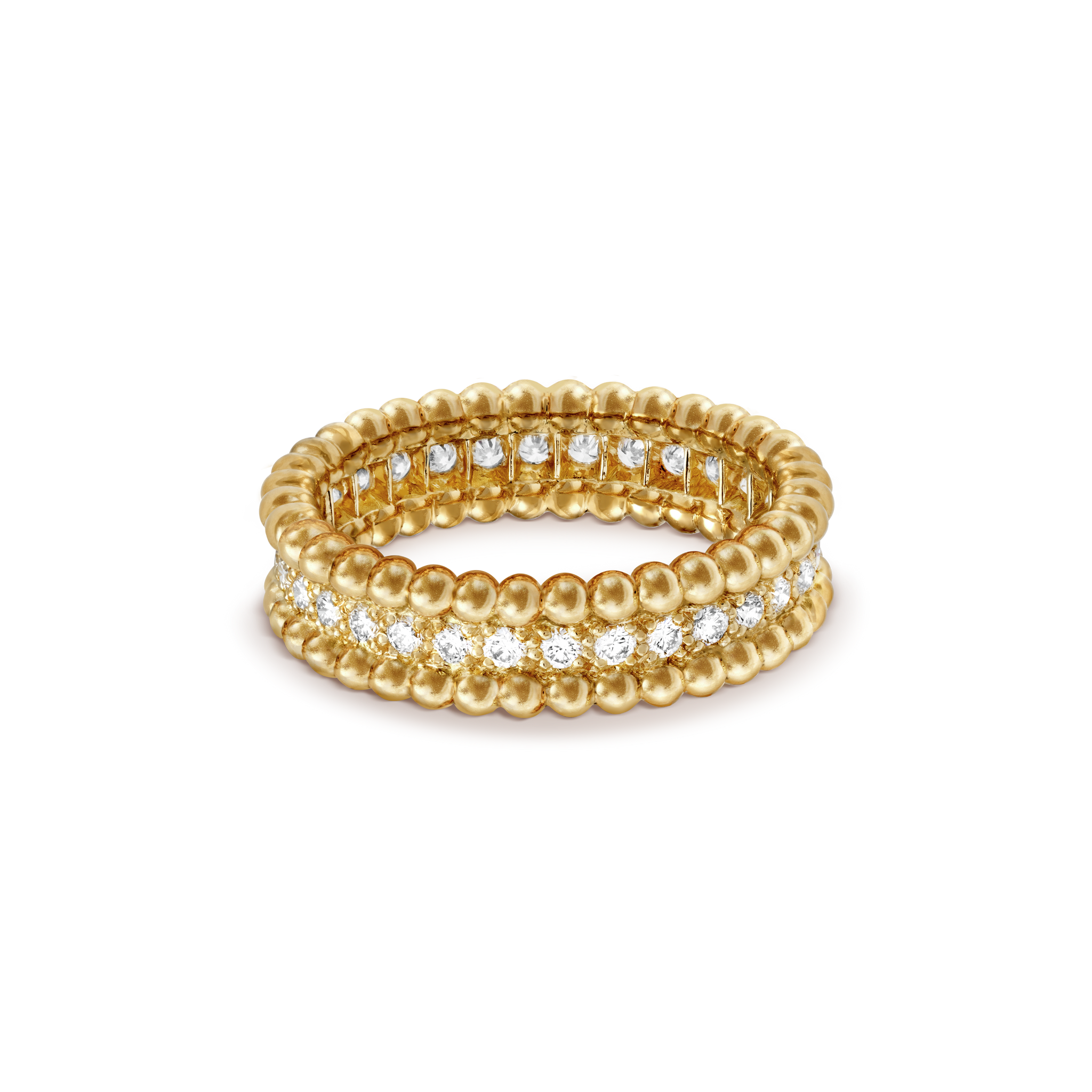 18K Yellow Gold Perlée Diamonds Ring