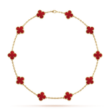 18K Van Cleef & Arpels Vintage Alhambra Carnelian 10 Motifs Necklace