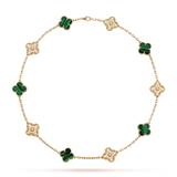 18K Van Cleef & Arpels Vintage Alhambra Malachite Diamonds 10 Motifs Necklace