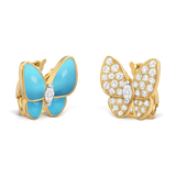 18K Two Butterfly Turquoise Earrings