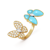 18K Van Cleef & Arpels VCA Two Butterfly Between the Finger Turquoise Ring