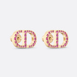 18K Petit CD Stud Fuchsia Crystals Earrings