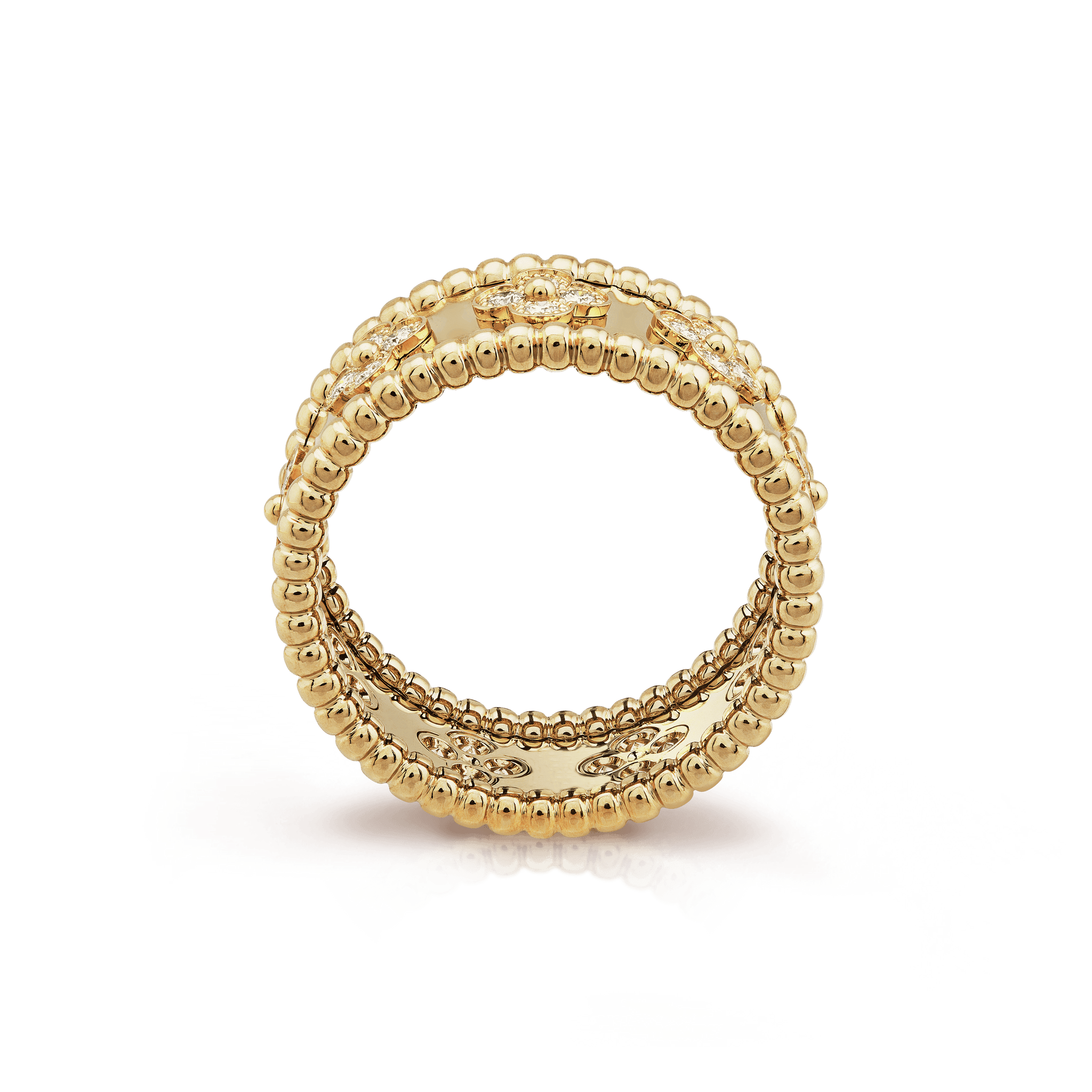 18K Yellow Gold Perlée Clovers Ring