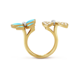 18K Two Butterfly Between the Finger Turquoise Ring