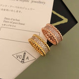 18K Rose Gold Perlée Diamonds 3 Row Ring