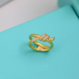 18K Yellow Gold Knot Double Row Diamonds Ring