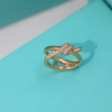 18K Rose Gold T Knot Double Row Diamonds Ring