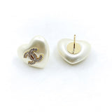 18K CC Pearl Heart Earrings