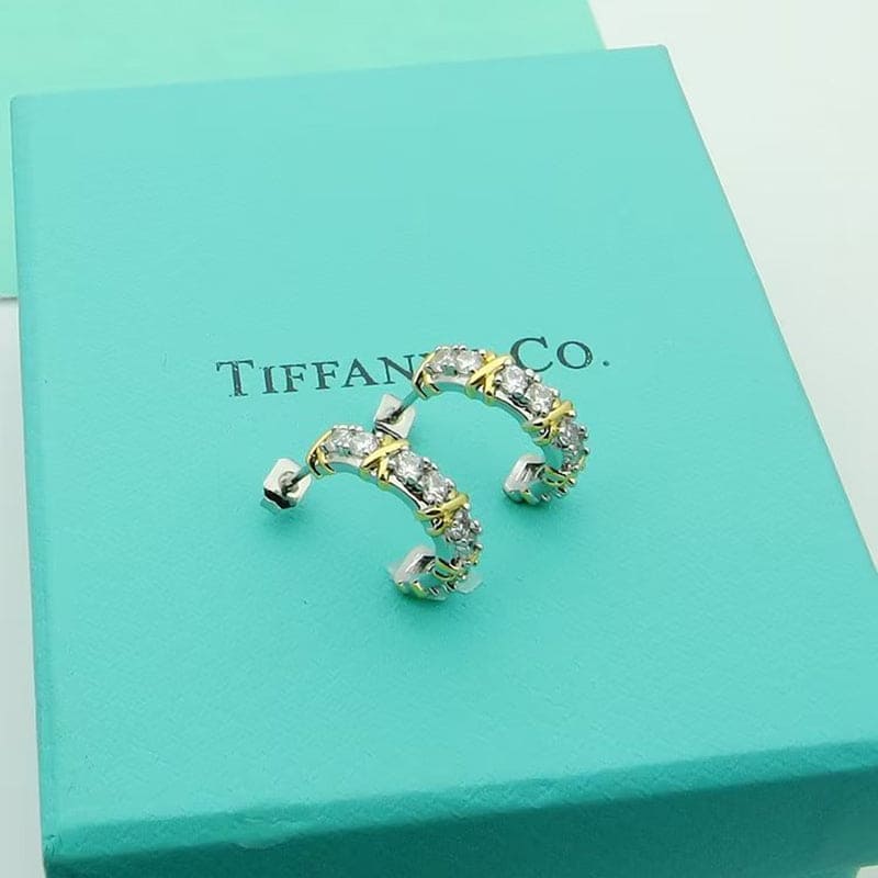 18K T Schlumberger Twenty Stone Hoop Earrings