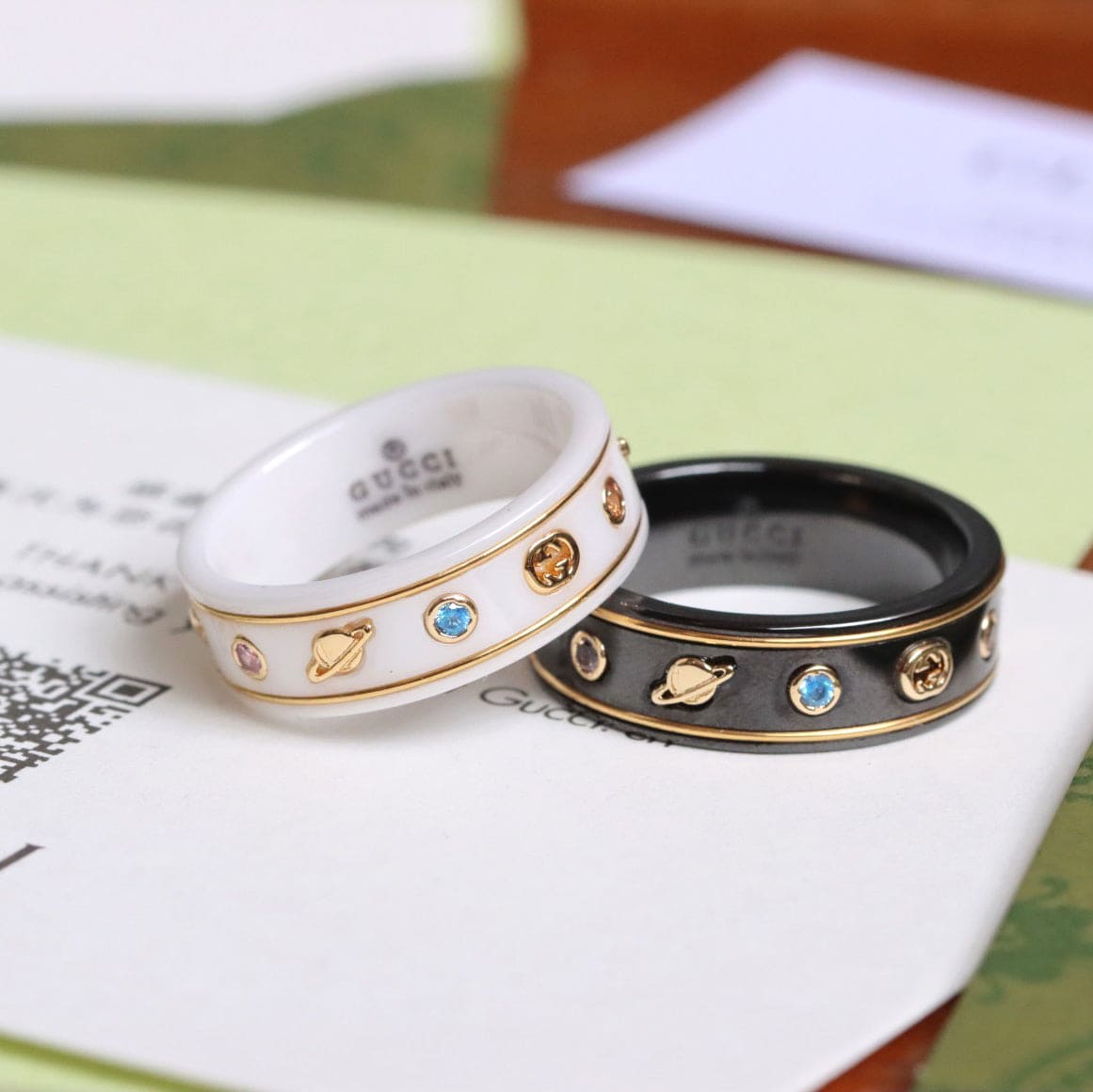 18K Double G Icon With Gemstones White Zirconia Ring