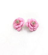 18K CC Pink Camellia Resin Earrings
