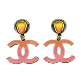 18k Chanel Classic Pink CC Dangle Earrings