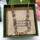 18K GG Interlocking G Red Flowers Necklace