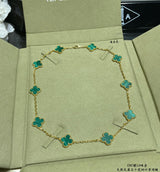 18K Vintage Alhambra Malachite 10 Motifs Necklace