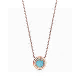 18K T Diamond & Turquoise Circle Pendant Necklace