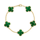 18K Van Cleef & Arpels Vintage Alhambra Five Motifs Malachite Bracelet