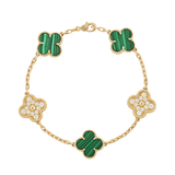 18K Van Cleef & Arpels Vintage Alhambra Five Motifs Malachite Diamonds Bracelet