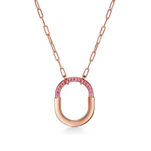 18K T Lock Pink Pave Diamonds Necklace