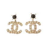 18K CHANEL Pearl CC Pendant Earrings
