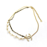 18K CHANEL CC Pearls & Leather Necklace