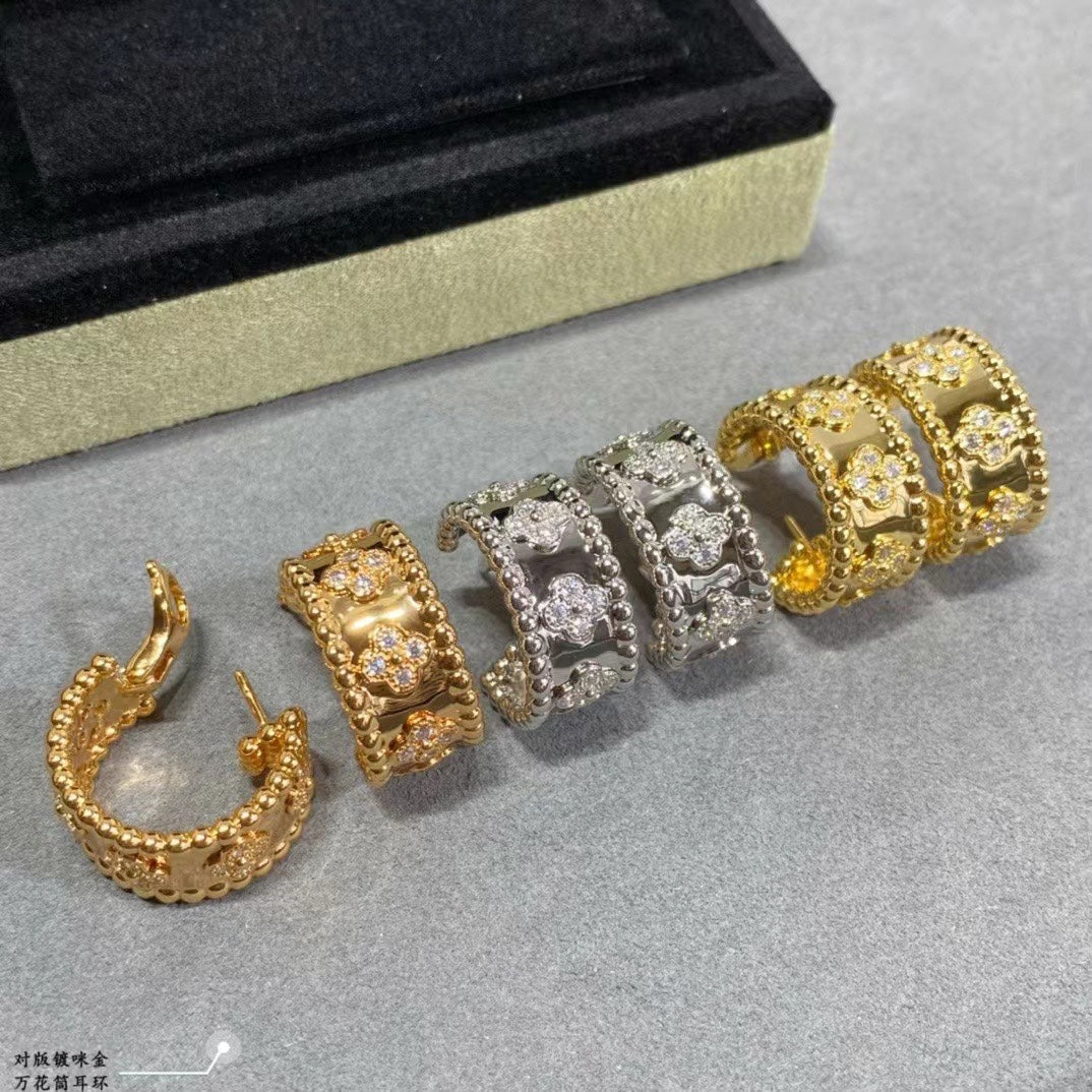 18K Rose Gold Perlée Clovers Hoop Earrings