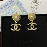 18K CC White Pearl Gold Earrings