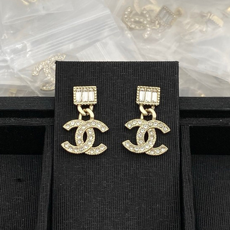 18K CC Crystal Gold Earrings