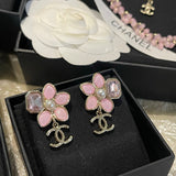 18K CC Pink Flower Gold Earring