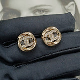 18K CC Round Diamond Gold Earrings