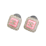 18k CHANEL CC Diamond Square Pink Earrings