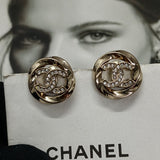 18K CC Round Diamond Gold Earrings