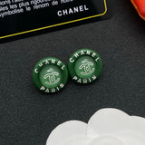 18K CC Green Round Earrings