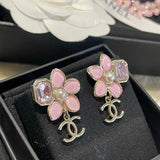 18K CC Pink Flower Gold Earring
