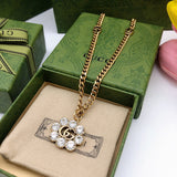 18K Double G Flower Crystals Necklace