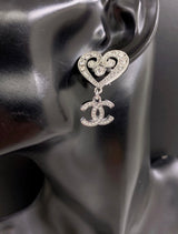 18K CC Heart Diamond Earrings