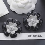 18K CC 26C Black & Red Diamond Gold Earrings