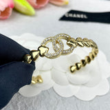 18K CC Diamond Heart Open Cuff Bracelet