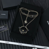 18K CC Black Bag Long Leather Necklace