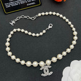 18K CC Pearl Diamond Logo Necklace