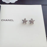 18K CC Star Diamond White Gold Earrings