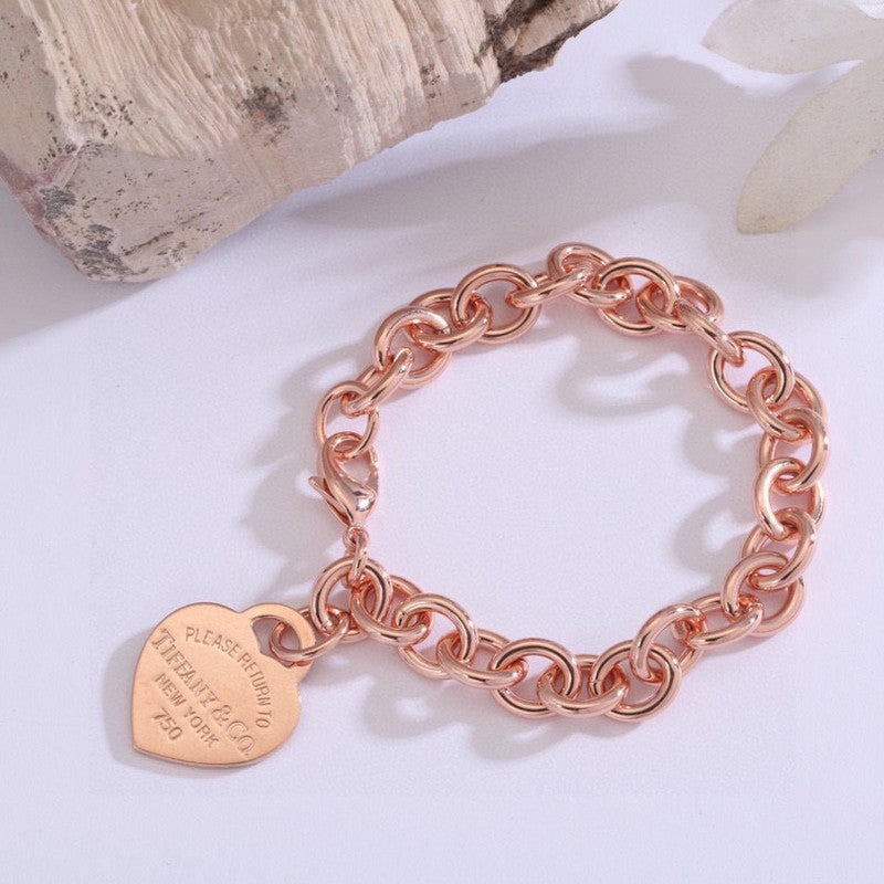 18K T Heart Tag Gold Bracelet