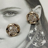 18K CC Round Diamond Gold Earrings