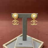 18K CC White Pearl Gold Earrings