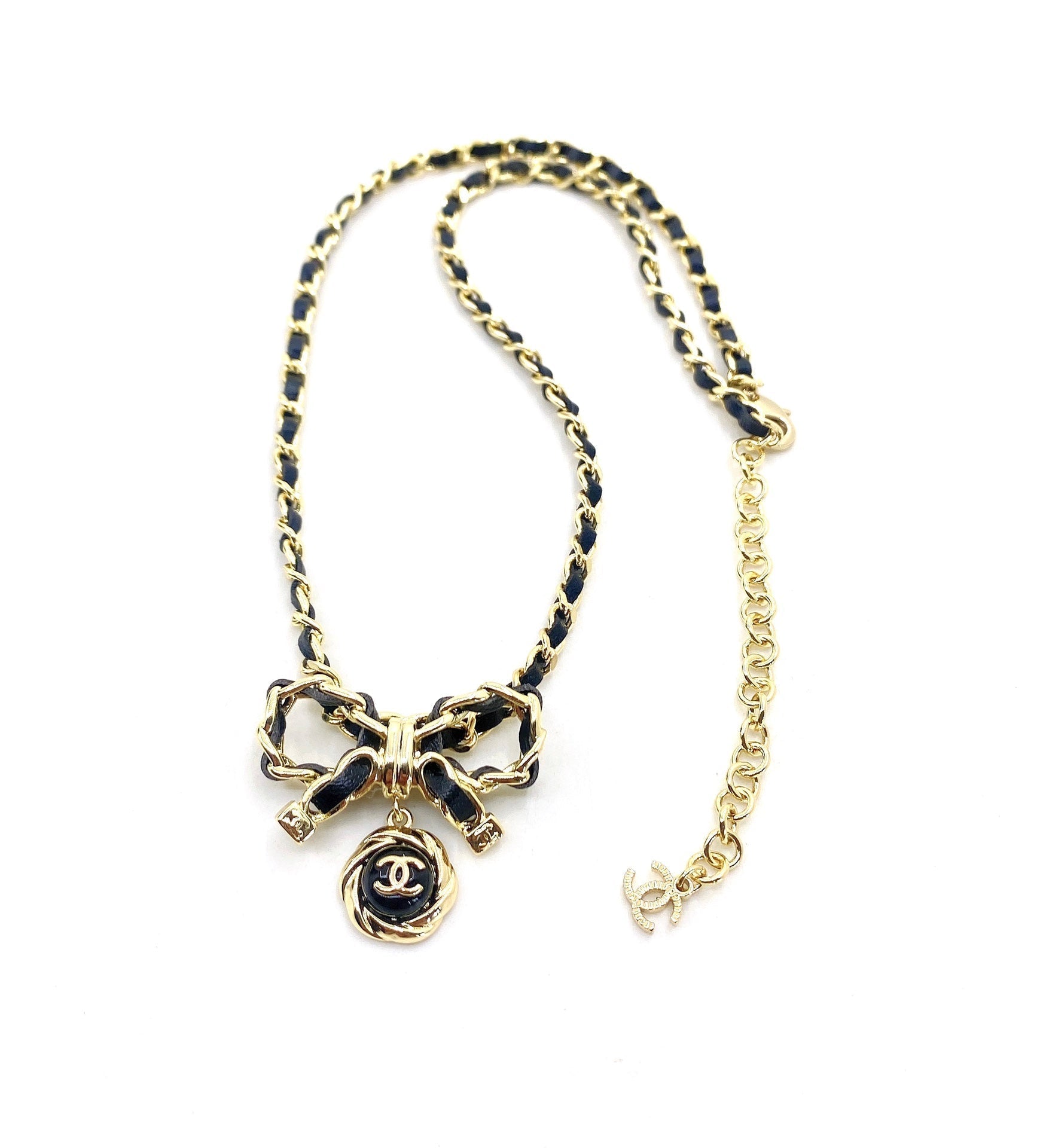 18K CC Rhinestone Bow Tie Necklace