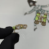 18K CC 26C Green Telescope Gold Earrings