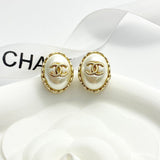18K CC Oval Pearl Gold Earrings