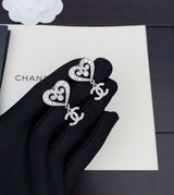 18K CC Heart Diamond Earrings
